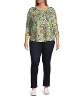 Westbound Plus Size Bundle Floral 3/4 Sleeve Knit Crew Neck Top