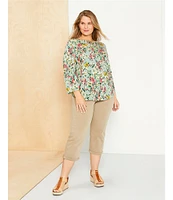 Westbound Plus Size Bundle Floral 3/4 Sleeve Knit Crew Neck Top