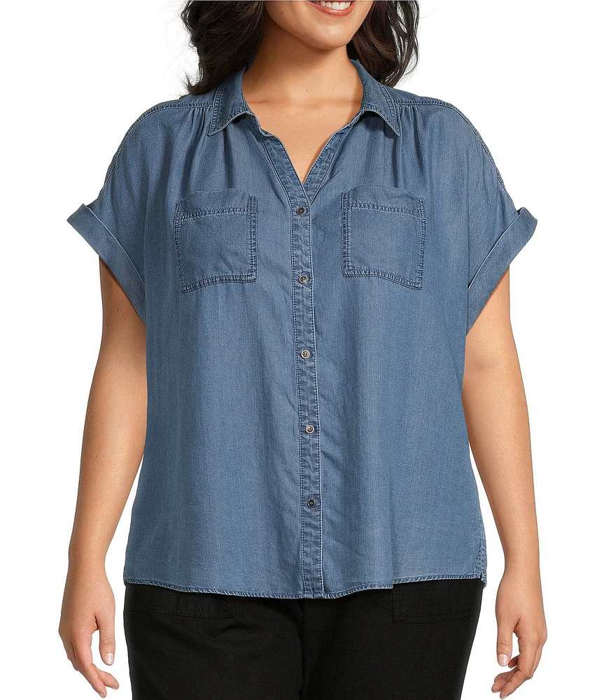 Westbound Plus Size Camp Short Sleeve Collared Button Front Shirt