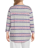 Westbound Plus Size Chalk Stripe 3/4 Sleeve Knit Crew Neck Top