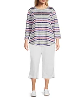 Westbound Plus Size Chalk Stripe 3/4 Sleeve Knit Crew Neck Top