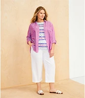 Westbound Plus Size Chalk Stripe 3/4 Sleeve Knit Crew Neck Top