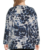 Westbound Plus Size Cloudy Animal Long Sleeve Henley Neck Top