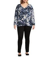 Westbound Plus Size Cloudy Animal Long Sleeve Henley Neck Top