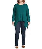 Westbound Plus Size Long Sleeve Crew Neck Asymmetrical Hem Top