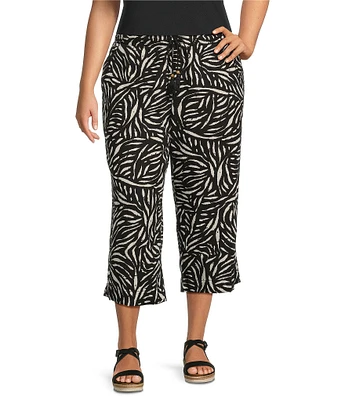 Westbound Plus Size Crop Graphic Linen Blend Pants