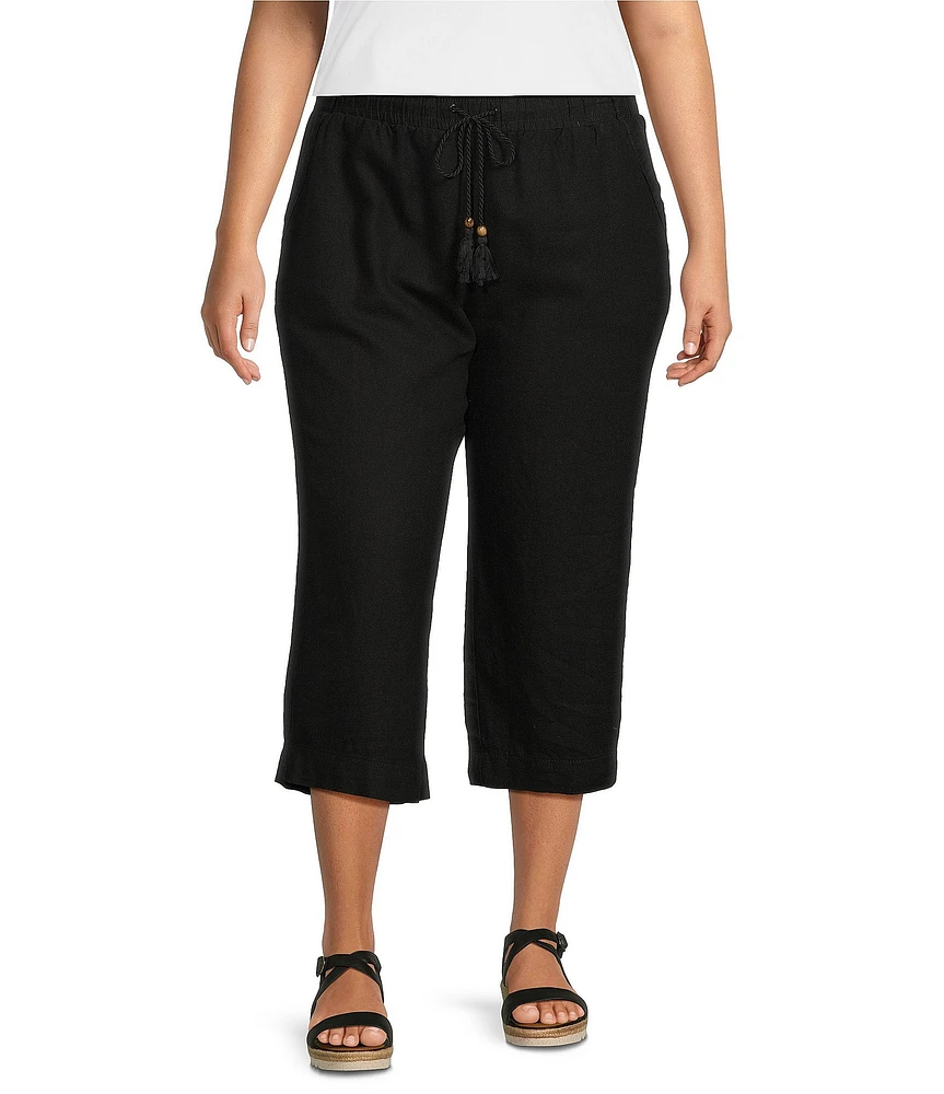 Westbound Plus Size Linen Blend Crop Pull-On Pants