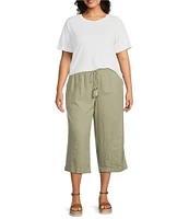 Westbound Plus Size Linen Blend Crop Pull-On Pants