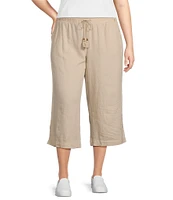 Westbound Plus Size Linen Blend Crop Pull-On Pants