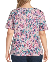 Westbound Plus Size Dancing Daubs Print Short Short V-Neck Top