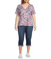 Westbound Plus Size Dancing Daubs Print Short Short V-Neck Top