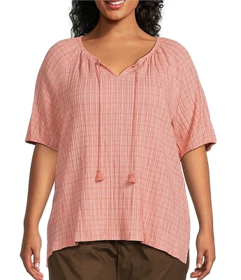 Westbound Plus Size Elbow Puff Sleeve Tie Neck Top