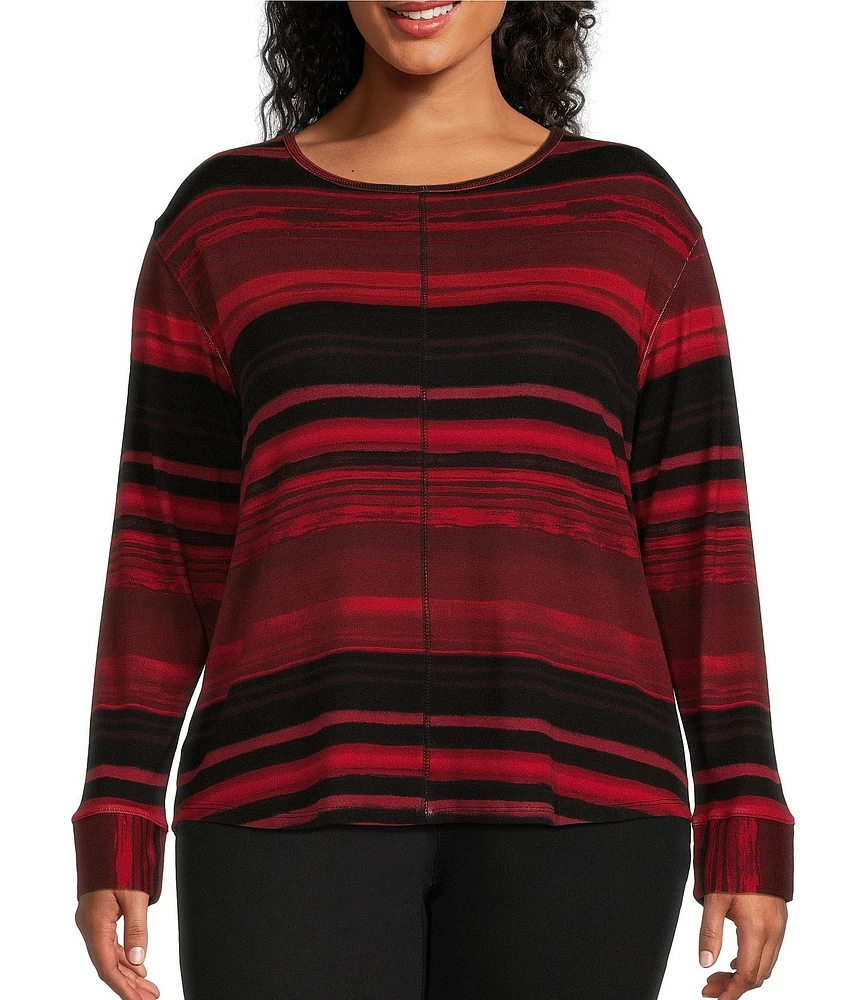 Westbound Plus Size Electric Sky Print Round Neck Long Sleeve Knit Tee Shirt