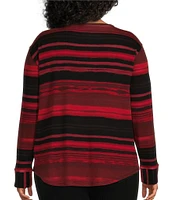 Westbound Plus Size Electric Sky Print Round Neck Long Sleeve Knit Tee Shirt