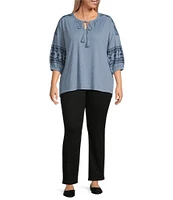 Westbound Plus Size Embroidered 3/4 Sleeve V-Neck Top