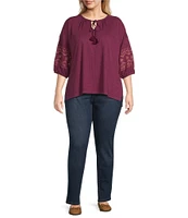 Westbound Plus Size Embroidered 3/4 Sleeve V-Neck Top