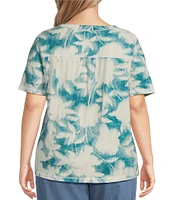 Westbound Plus Size Enchanted Garden Print Short Sleeve V-Neck Top