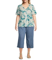 Westbound Plus Size Enchanted Garden Print Short Sleeve V-Neck Top