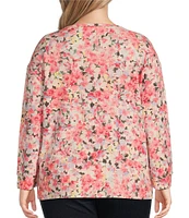 Westbound Plus Size Floral Burst Long Sleeve Henley Neck Top