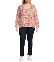 Westbound Plus Size Floral Burst Long Sleeve Henley Neck Top