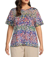 Westbound Plus Size Floral Rainbow Short Sleeve Crew Neck Top