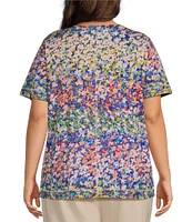 Westbound Plus Size Floral Rainbow Short Sleeve Crew Neck Top