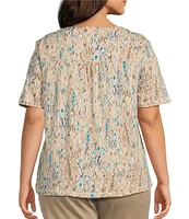 Westbound Plus Size Ikat Animal Short Short V-neck Top