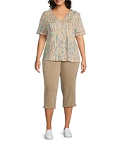 Westbound Plus Size Ikat Animal Short Short V-neck Top