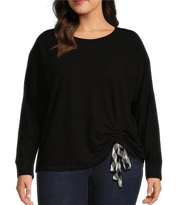 Westbound Plus Size Knit Long Sleeve Crew Neck Ruched Shirt