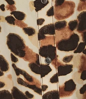 Westbound Plus Size Leopard Print Woven Long Roll-Tab Sleeve Point Collar Y-Neck Button Front Shirt