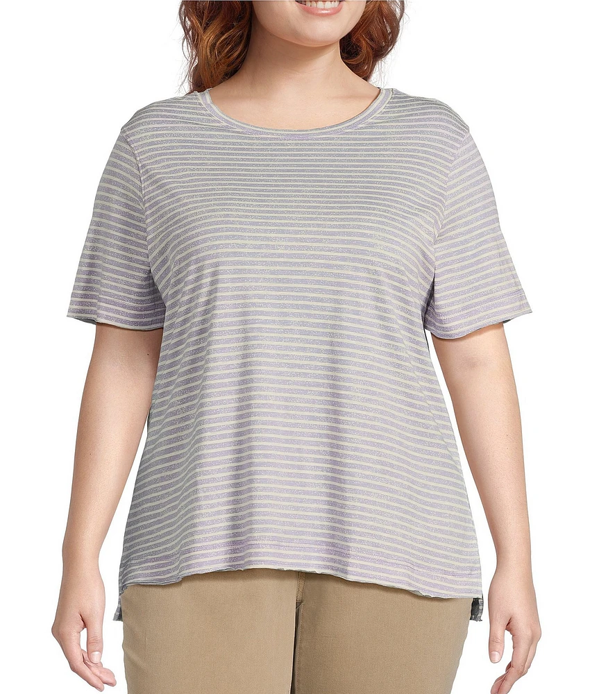 Westbound Plus Size Lilac Speckled Stripe Short Sleeve Crew Neck Top