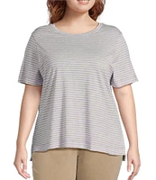 Westbound Plus Size Lilac Speckled Stripe Short Sleeve Crew Neck Top