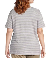 Westbound Plus Size Lilac Speckled Stripe Short Sleeve Crew Neck Top