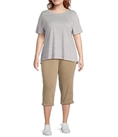 Westbound Plus Size Lilac Speckled Stripe Short Sleeve Crew Neck Top