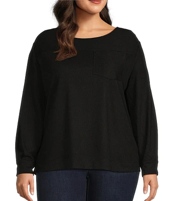 Westbound Plus Size Long Sleeve Button Cuff Crew Neck Pocket Top