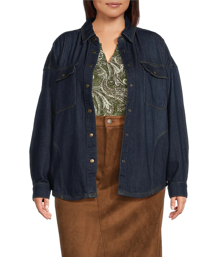 Westbound Plus Size Long Sleeve Button Front Denim Jacket