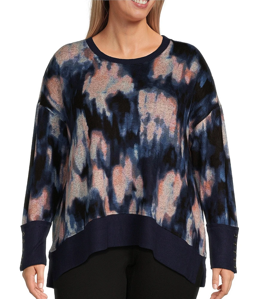 Westbound Plus Size Long Sleeve Crew Neck Button Cuff Top