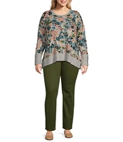 Westbound Plus Size Long Sleeve Crew Neck Button Cuff Top