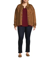 Westbound Plus Size Long Sleeve Point Collar Suede Shirt Jacket