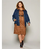 Westbound Plus Size Long Sleeve Point Collar Suede Shirt Jacket