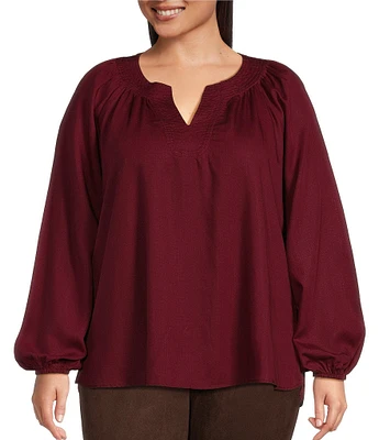 Westbound Plus Size Long Sleeve Split V-Neck Pullover Top