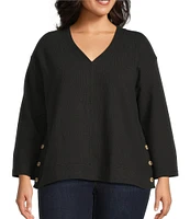 Westbound Plus Size Long Sleeve V-Neck Button Side Top