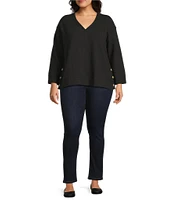 Westbound Plus Size Long Sleeve V-Neck Button Side Top