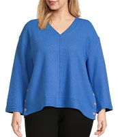 Westbound Plus Size Long Sleeve V-Neck Button Side Top