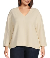 Westbound Plus Size Long Sleeve V-Neck Button Side Top