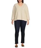 Westbound Plus Size Long Sleeve V-Neck Button Side Top