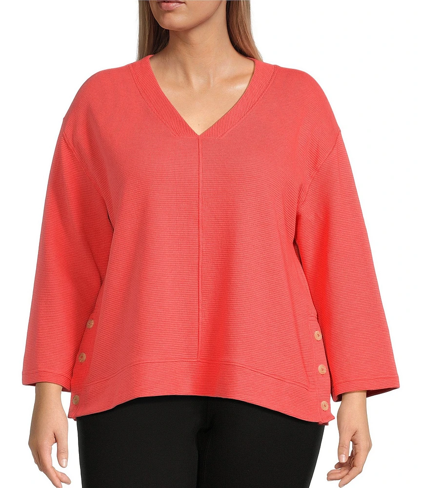 Westbound Plus Size Long Sleeve V-Neck Button Side Top