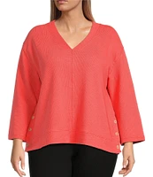 Westbound Plus Size Long Sleeve V-Neck Button Side Top