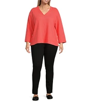 Westbound Plus Size Long Sleeve V-Neck Button Side Top