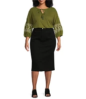 Westbound Plus Size Mid Rise 5 Pocket Midi Skirt